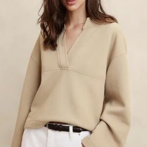 Banana Republic Scuba V-Neck Sweatshirt in Tan
